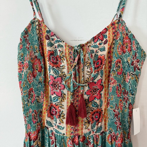 Angie Floral Maxi Dress in Teal and Red, Size L - Picture 2 of 8